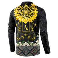 Flores de Mayo and Filipino Fiesta Button Sweatshirt The Sun-Jasmine and Polynesian Yakan Tattoo Barong Style