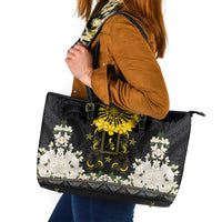Flores de Mayo and Filipino Fiesta Leather Tote Bag The Sun-Jasmine and Polynesian Yakan Tattoo Barong Style