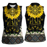 Flores de Mayo and Filipino Fiesta Women Sleeveless Polo Shirt The Sun-Jasmine and Polynesian Yakan Tattoo Barong Style