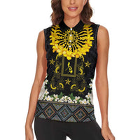 Flores de Mayo and Filipino Fiesta Women Sleeveless Polo Shirt The Sun-Jasmine and Polynesian Yakan Tattoo Barong Style