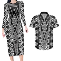 Aotearoa Tukutuku and Poutama Motif Classic Couples Matching Long Sleeve Bodycon Dress and Hawaiian Shirt