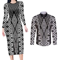 Aotearoa Tukutuku and Poutama Motif Classic Couples Matching Long Sleeve Bodycon Dress and Long Sleeve Button Shirt