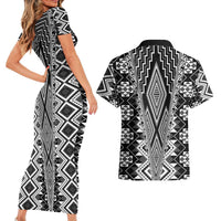 Aotearoa Tukutuku and Poutama Motif Classic Couples Matching Short Sleeve Bodycon Dress and Hawaiian Shirt