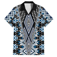 Blue Aotearoa Tukutuku and Poutama Motif Family Matching Off Shoulder Short Dress and Hawaiian Shirt