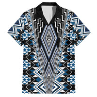 Blue Aotearoa Tukutuku and Poutama Motif Family Matching Short Sleeve Bodycon Dress and Hawaiian Shirt