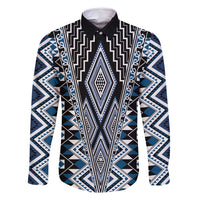 Blue Aotearoa Tukutuku and Poutama Motif Family Matching Tank Maxi Dress and Hawaiian Shirt