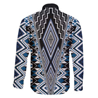 Blue Aotearoa Tukutuku and Poutama Motif Family Matching Tank Maxi Dress and Hawaiian Shirt