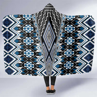 Blue Aotearoa Tukutuku and Poutama Motif Hooded Blanket