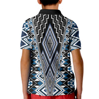 Blue Aotearoa Tukutuku and Poutama Motif Kid Polo Shirt