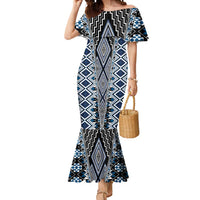 Blue Aotearoa Tukutuku and Poutama Motif Mermaid Dress
