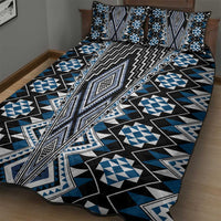 Blue Aotearoa Tukutuku and Poutama Motif Quilt Bed Set