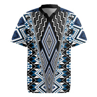 Blue Aotearoa Tukutuku and Poutama Motif Rugby Jersey