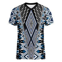 Blue Aotearoa Tukutuku and Poutama Motif Women V-Neck T-Shirt