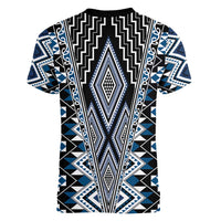 Blue Aotearoa Tukutuku and Poutama Motif Women V-Neck T-Shirt