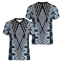 Blue Aotearoa Tukutuku and Poutama Motif Women V-Neck T-Shirt