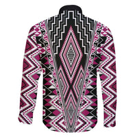 Pink Aotearoa Tukutuku and Poutama Motif Family Matching Tank Maxi Dress and Hawaiian Shirt