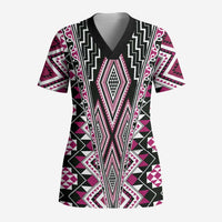Pink Aotearoa Tukutuku and Poutama Motif Scrub Top - Polynesian Pride