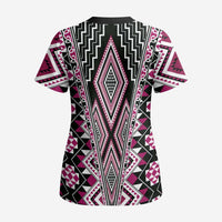 Pink Aotearoa Tukutuku and Poutama Motif Scrub Top - Polynesian Pride