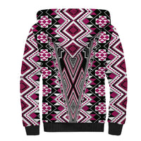 Pink Aotearoa Tukutuku and Poutama Motif Sherpa Hoodie
