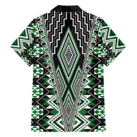Green Aotearoa Tukutuku and Poutama Motif Family Matching Summer Maxi Dress and Hawaiian Shirt