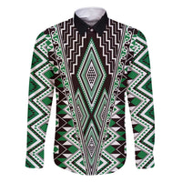 Green Aotearoa Tukutuku and Poutama Motif Family Matching Tank Maxi Dress and Hawaiian Shirt