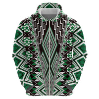 Green Aotearoa Tukutuku and Poutama Motif Hoodie