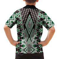 Green Aotearoa Tukutuku and Poutama Motif Kid Hawaiian Shirt