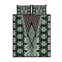 Green Aotearoa Tukutuku and Poutama Motif Quilt Bed Set
