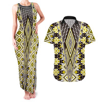 Yellow Aotearoa Tukutuku and Poutama Motif Couples Matching Tank Maxi Dress and Hawaiian Shirt