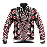 Red Aotearoa Tukutuku and Poutama Motif Baseball Jacket