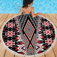 Red Aotearoa Tukutuku and Poutama Motif Beach Blanket