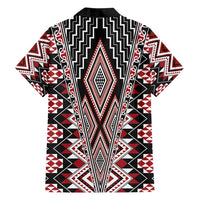 Red Aotearoa Tukutuku and Poutama Motif Family Matching Off Shoulder Short Dress and Hawaiian Shirt