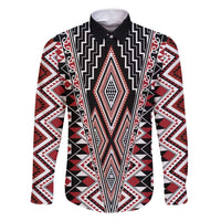 Red Aotearoa Tukutuku and Poutama Motif Family Matching Tank Maxi Dress and Hawaiian Shirt
