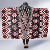Red Aotearoa Tukutuku and Poutama Motif Hooded Blanket