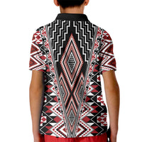 Red Aotearoa Tukutuku and Poutama Motif Kid Polo Shirt