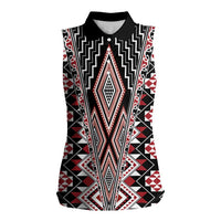 Red Aotearoa Tukutuku and Poutama Motif Women Sleeveless Polo Shirt
