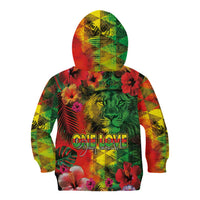 Hawaiian Reggae Kid Hoodie Tropical Plants and Tribal Kakau Tattoo-One Love Jawaiian