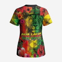 Hawaiian Reggae Scrub Top Tropical Plants and Tribal Kakau Tattoo-One Love Jawaiian - Polynesian Pride