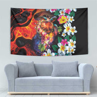 Hawaiian Lei Day Tapestry Colorful Plumeria and Volcanic Turtle with Abstract Lava Texture