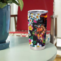 Hawaiian Lei Day Tumbler Cup Colorful Plumeria and Volcanic Turtle with Abstract Lava Texture