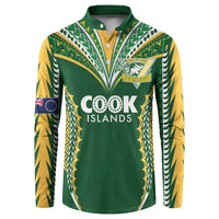 Custom Cook Islands Rugby League Button Sweatshirt Tatau Tribal Pattern-Special Edition Green Color