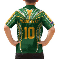 Custom Cook Islands Rugby League Family Matching Long Sleeve Bodycon Dress and Hawaiian Shirt Tatau Tribal Pattern-Special Edition Green Color