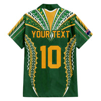 Custom Cook Islands Rugby League Family Matching Long Sleeve Bodycon Dress and Hawaiian Shirt Tatau Tribal Pattern-Special Edition Green Color