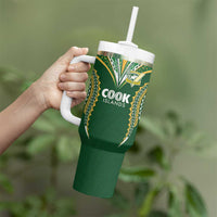 Custom Cook Island Rugby League 2025 Tumbler With Handle Tatau Tribal Pattern-Special Edition Green Color