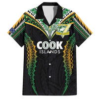 Custom Cook Islands Rugby League Family Matching Off The Shoulder Long Sleeve Dress and Hawaiian Shirt Tatau Tribal Pattern-Special Edition Black Color