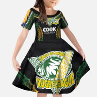 Custom Cook Islands Rugby League Kid Short Sleeve Dress Tatau Tribal Pattern-Special Edition Black Color
