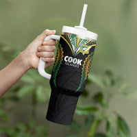 Custom Cook Island Rugby League 2025 Tumbler With Handle Tatau Tribal Pattern-Special Edition Black Color