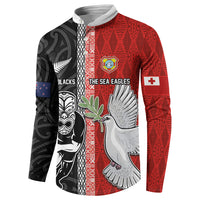 Custom Tonga and New Zealand Rugby Button Sweatshirt Maori Mix Ngatu Pattern LT03 - Polynesian Pride