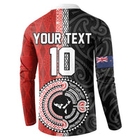 Custom Tonga and New Zealand Rugby Button Sweatshirt Maori Mix Ngatu Pattern LT03 - Polynesian Pride