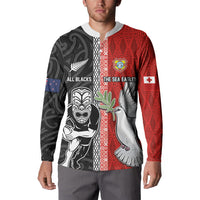 Custom Tonga and New Zealand Rugby Button Sweatshirt Maori Mix Ngatu Pattern LT03 - Polynesian Pride